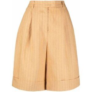 12 Storeez Womens Small Mustard Yellow Cuffed Linen Shorts Pinstripe Bermuda NWT